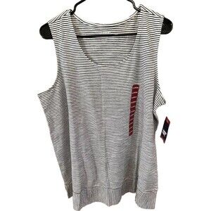 Lands' End Tank Top Women Shirt Scoop Neck 100% Cotton Striped XL New Slits